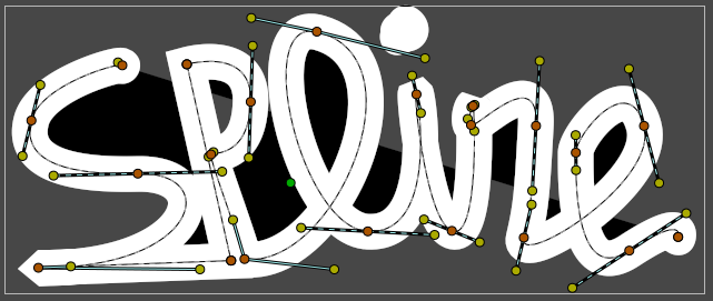 A spline of Spline. Can see orange vertex and yellow tangent handles
