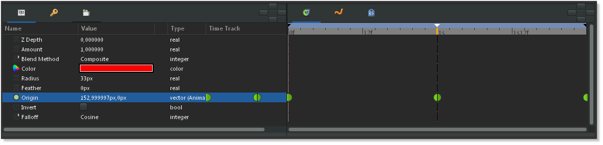 Parameters Panel and Time Track Panel with green Waypoints